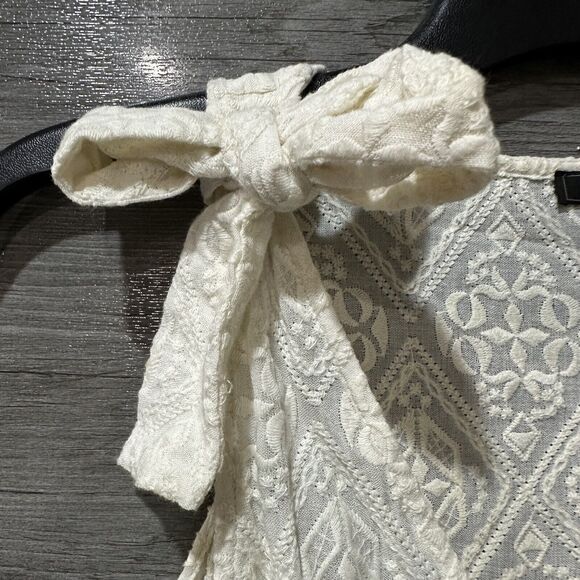 BCBGMaxazria Top Small Blouse Beige Cold Shoulder Boho Sheer Embroidered - Picture 3 of 8